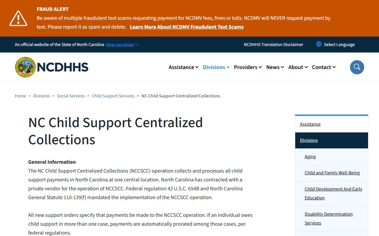 North Carolina centralized collections for family court records