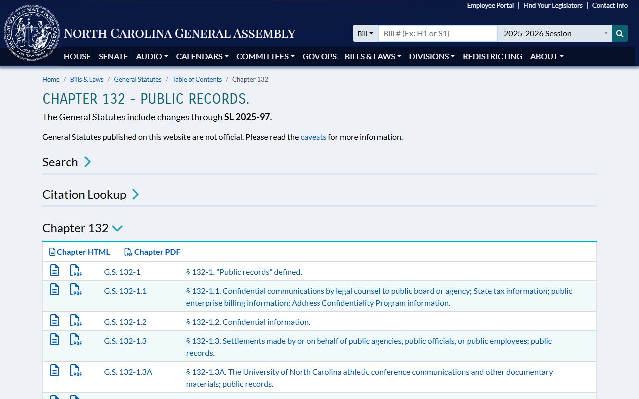 North Carolina Chapter 132 public records and family court records