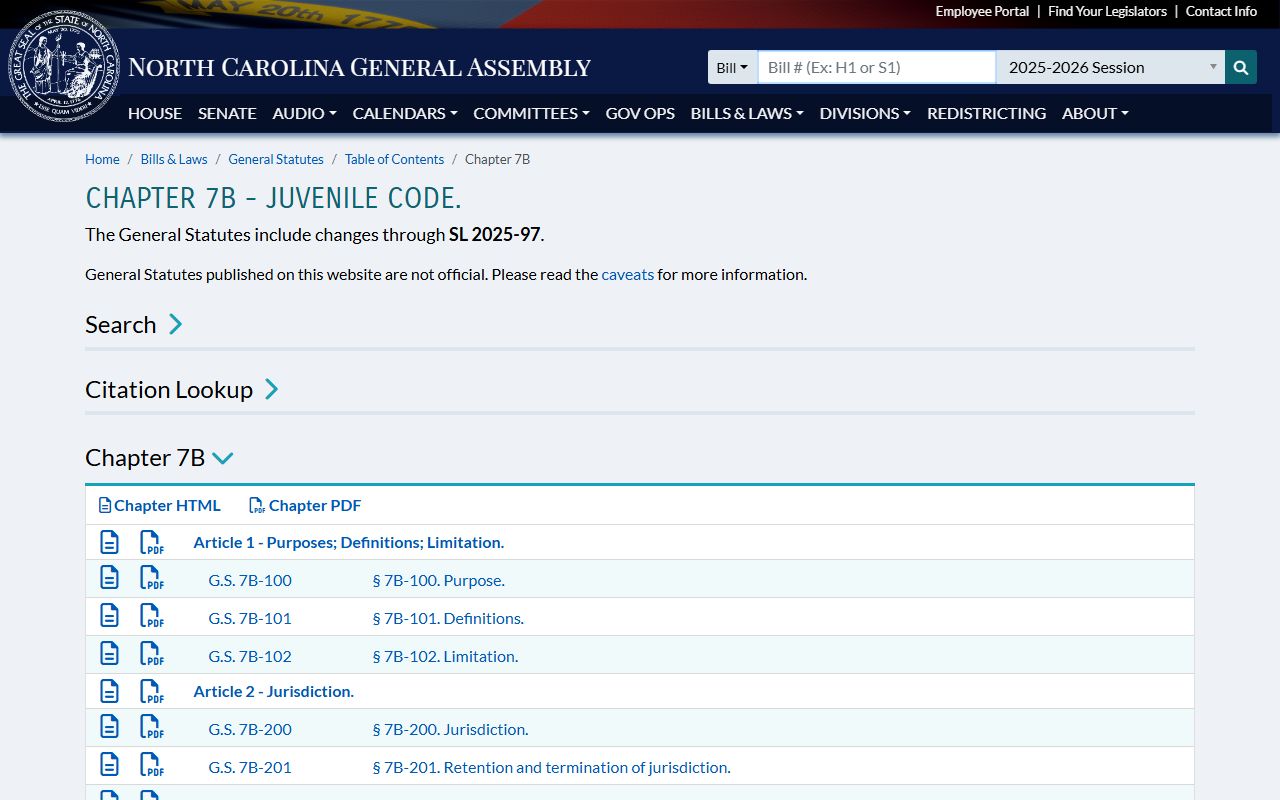 North Carolina Chapter 7B juvenile code and family court records
