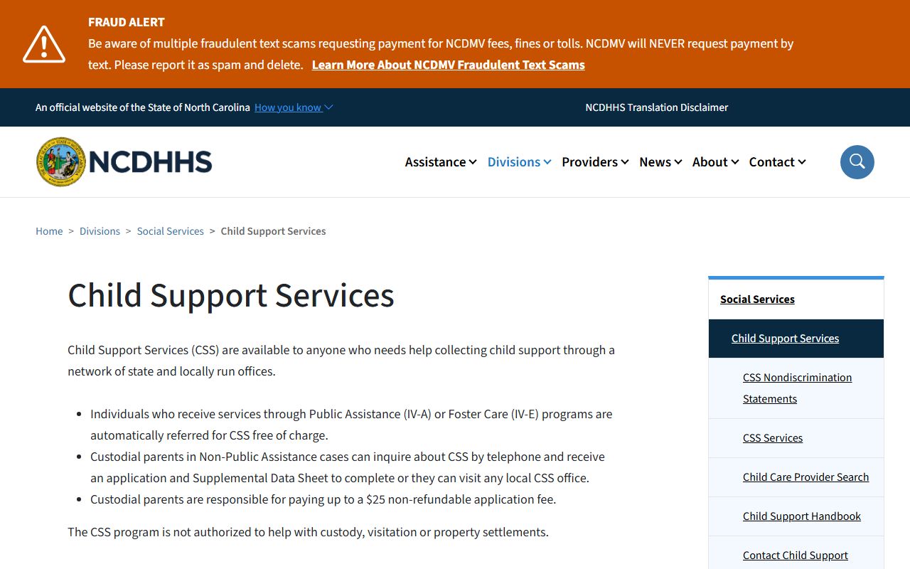 North Carolina DHHS child support services and family court records