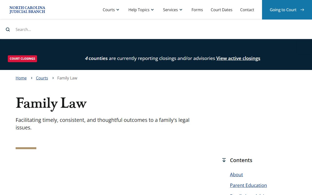 North Carolina Judicial Branch family court records page