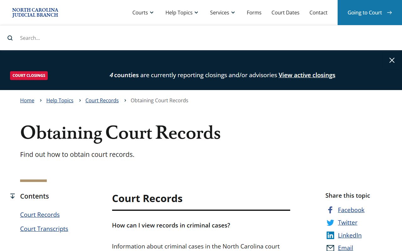 North Carolina obtaining court records for family court records
